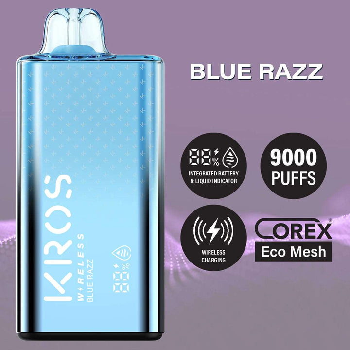 KROS Wireless 17ML 9000 Puffs 550mAh Wireless Charging Disposable Vape With Integrated Screen & Corex ECO Mesh Coil - BLV Peru